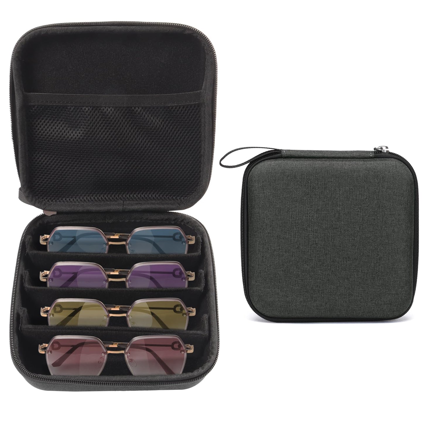 Bukere Travel Sunglasses Organizer Case Adjustable Slot For Multiple Eyeglasses Hard-shell Portable