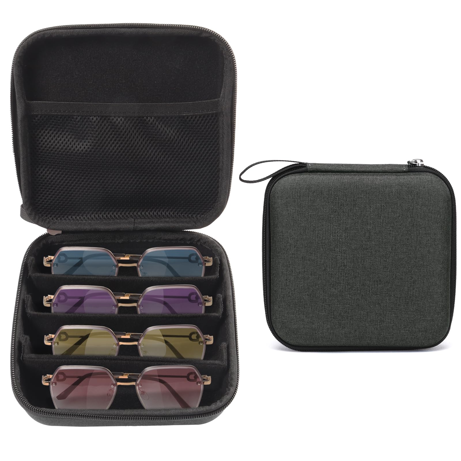 Bukere Travel Sunglasses Organizer Case Adjustable Slot For Multiple Eyeglasses Hard-shell Portable