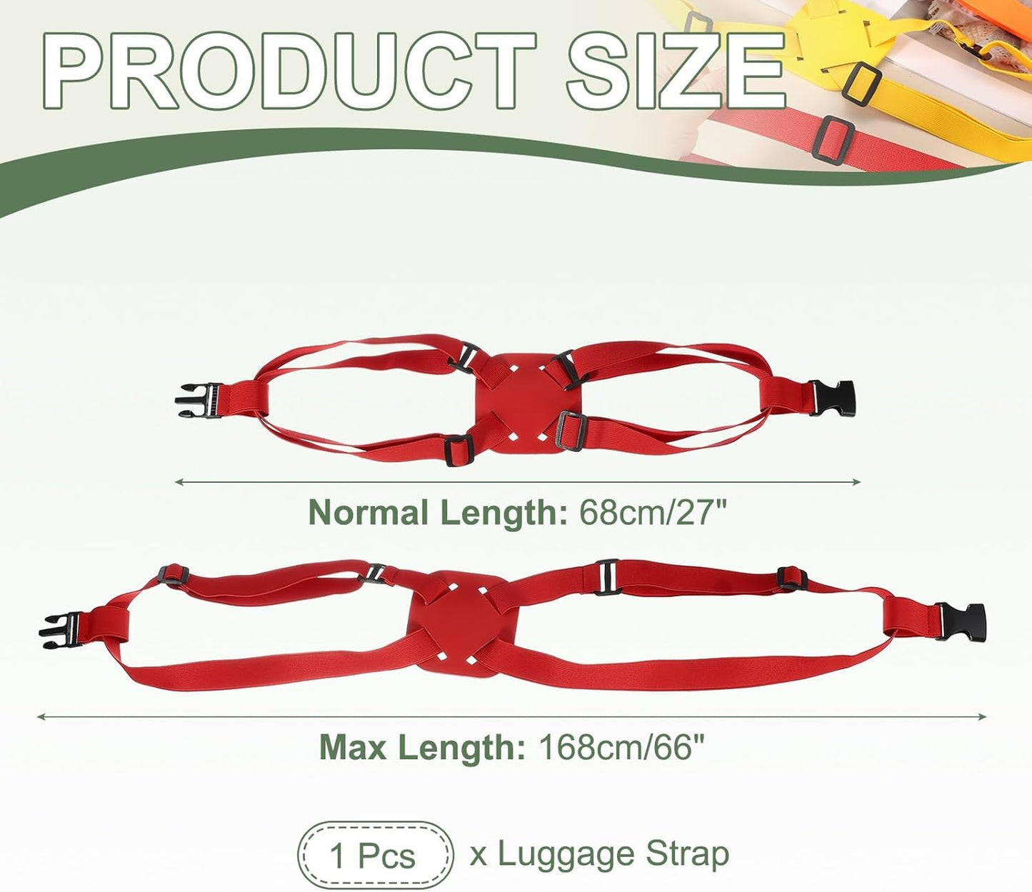 Adjustable Luggage Straps, Suitcase Elastic Strap Bag Bungee with Buckles Travel Accessories - Fitting for(Travel/Add A Bag/Securing Luggage), 27-66 Inch & Red
