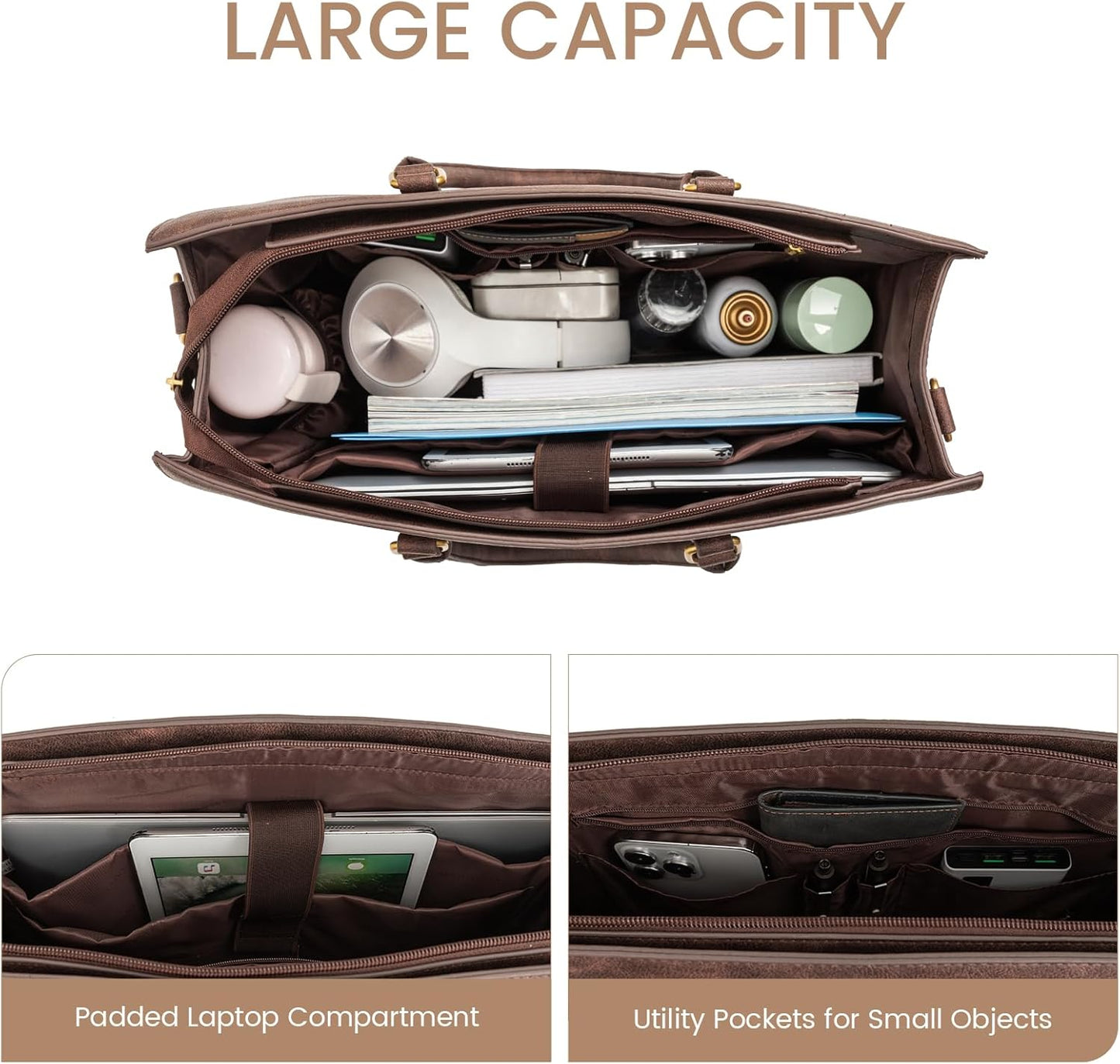 LOVEVOOK Laptop Bag for Women, 15.6 Inch Laptop Tote Bag, Vintage Leather Work Bags for Women, Waterproof Computer bag with Clutch Purse, Large Capacity Briefcase, Business Office Bag
