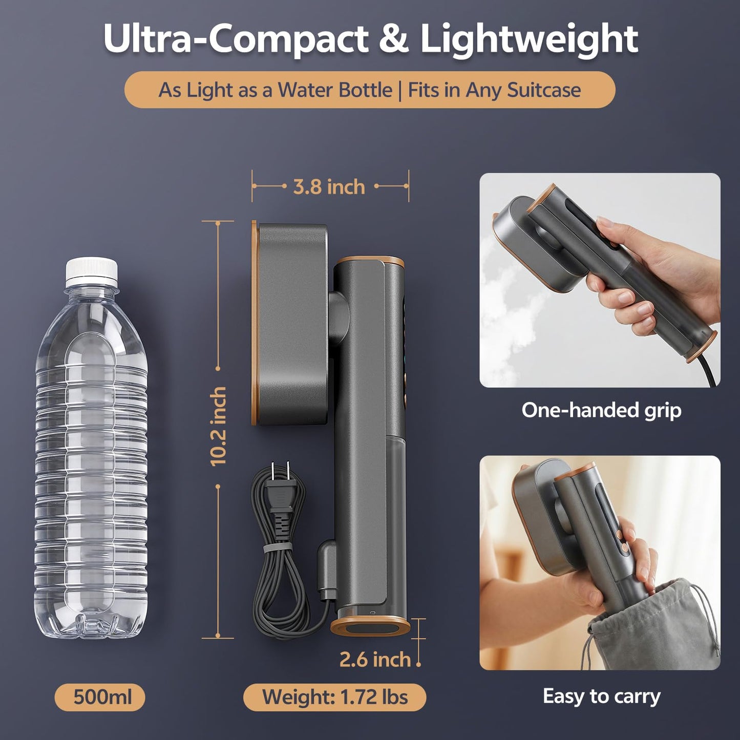 Travel Steamer for Clothes, Dual Voltage Portable Steamer 110-240V