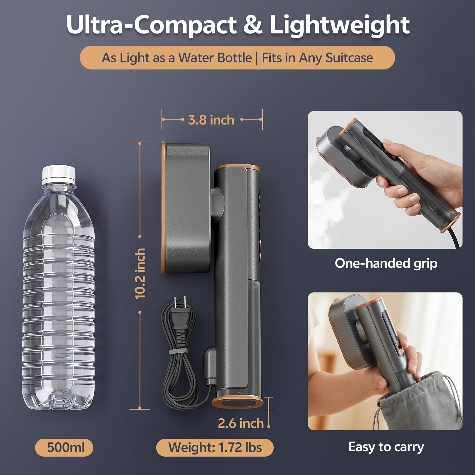 Travel Steamer for Clothes, Dual Voltage Portable Steamer 110-240V