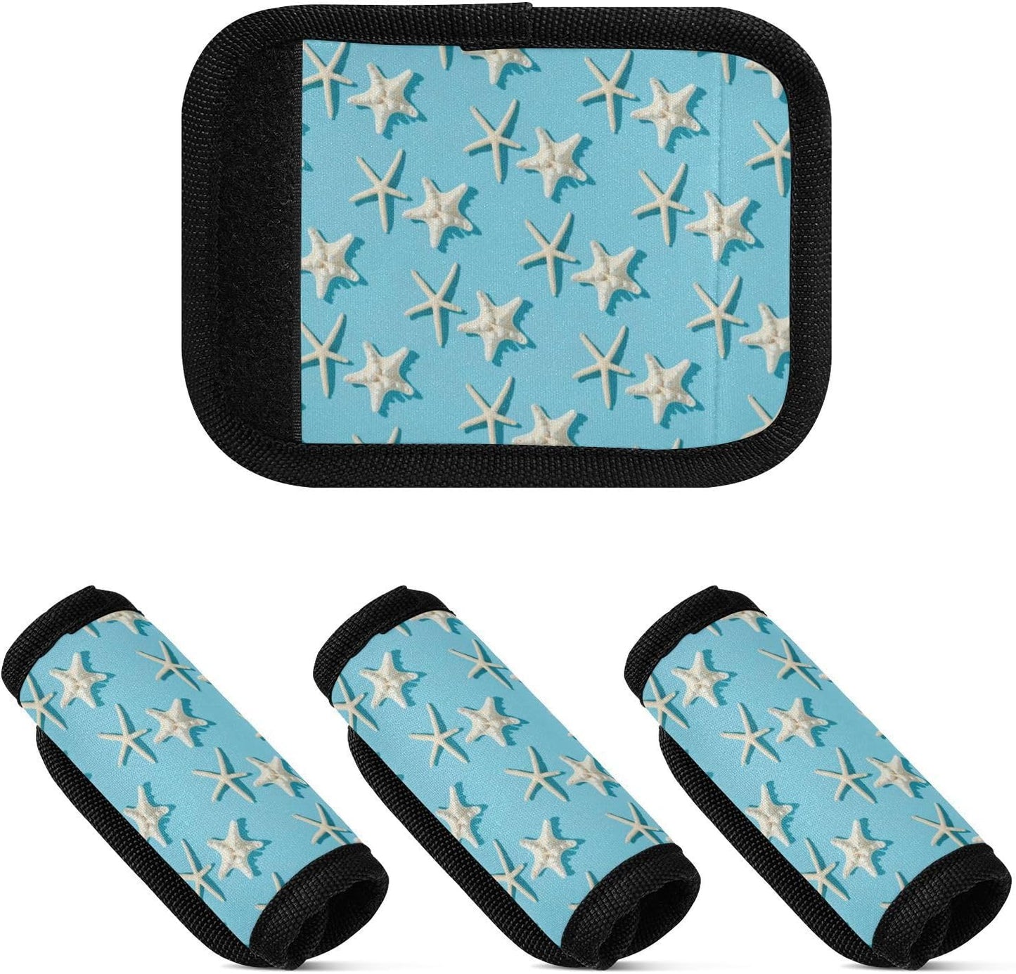 4Pcs Luggage Handle Wrap Suitcase Identifier Handle Covers Tags Soft Travel Bags Luggage Handle Gripper Accessories for Airplane Flying Blue Starfishes