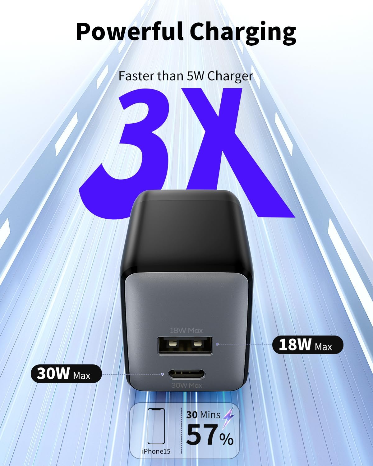 USB C Charger Block, 30W USB C Charger Fast Charging, Dual-Port Compact with Foldable Plug, Compatible with 16/16 Pro/15/15 Plus/15 Pro/15 Pro Max/14/13/12/11