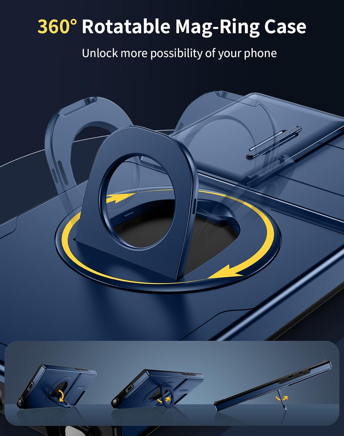 for Samsung Galaxy S23 Ultra Case Magnetic Compatible with MagSafe Wireless Charging,with Screen Protector,Built-in Stand Ring+Camera Cover Anti-Scratch Shockproof Heavy Duty Protection Blue