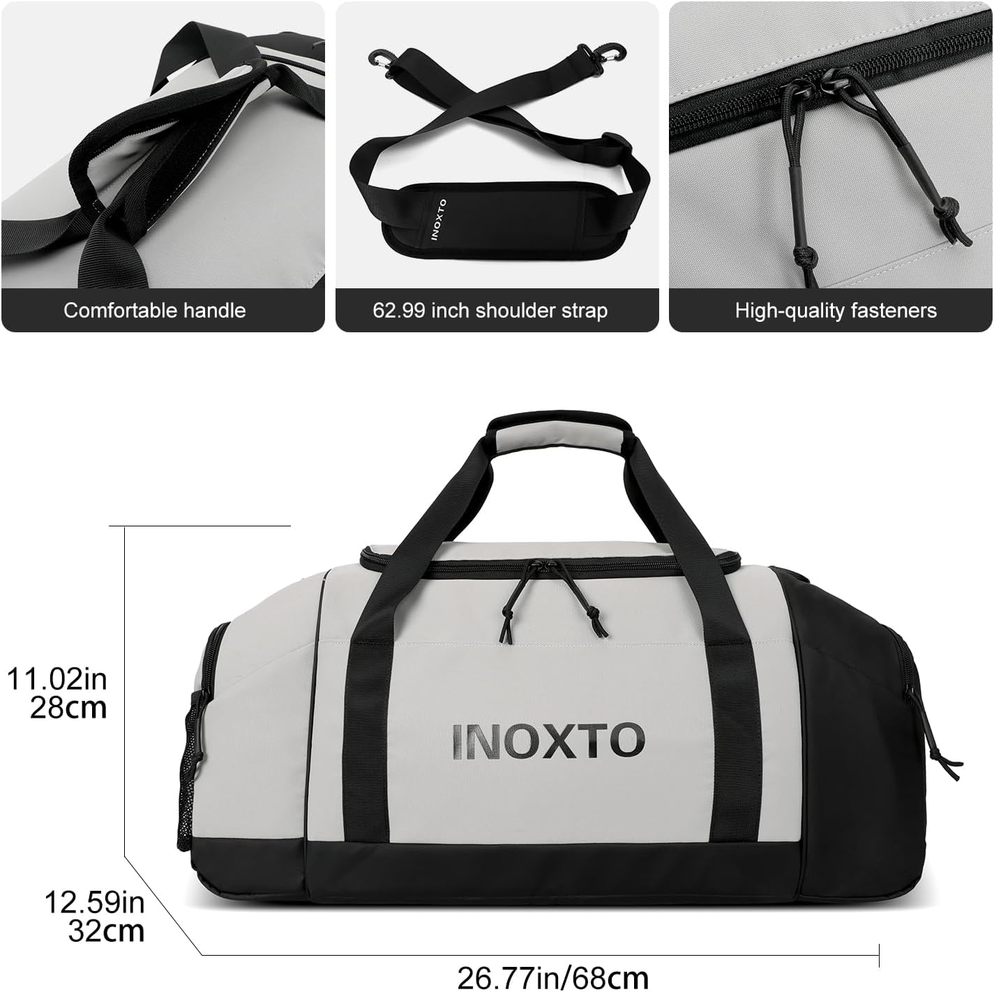 Sports Gym Bag，INOXTO Travel Duffel Bag with Dry Wet Pocket And Shoe CompartmentFor Women and Men，40L/55L Fitness Waterproof Weekender Bag For Swim Sports Travel Working Out (Gray, 55L)