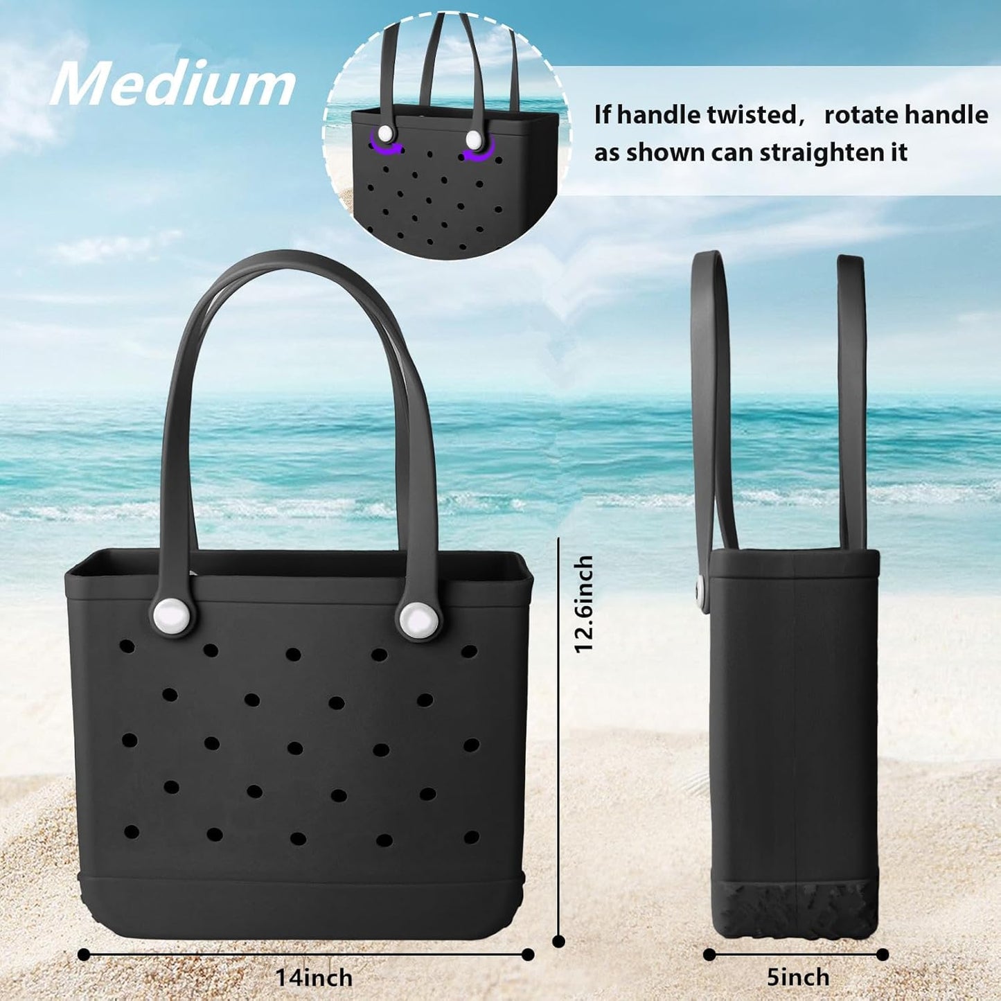 Medium Rubber Beach Bag for Men & Women, Large Capacity Rubber Travel Tote Bag for the Beach Boat Pool