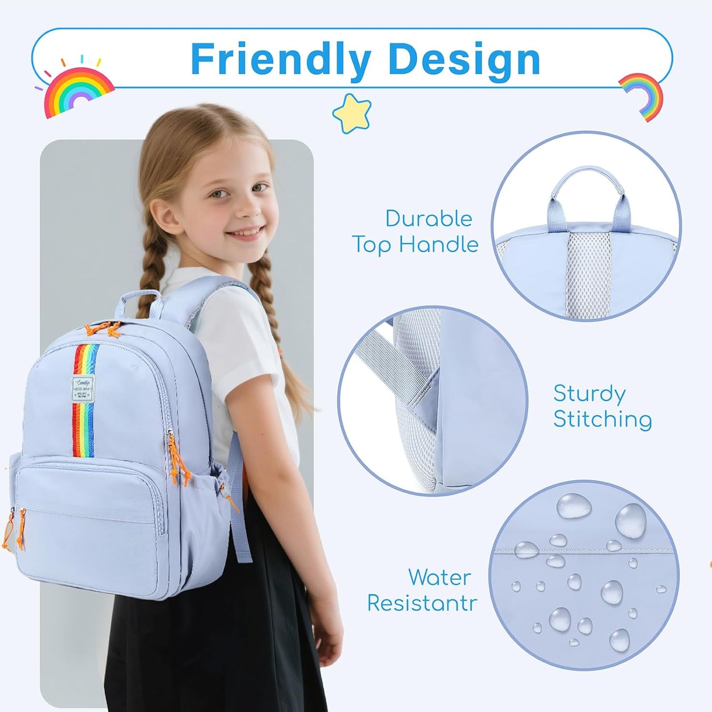CAMTOP School Backpack for Girls, Kids Backpack for Elementary Middle Ages 8-10 Fit 15.6 Inch Laptop, Lightweight Travel Casual Daypack