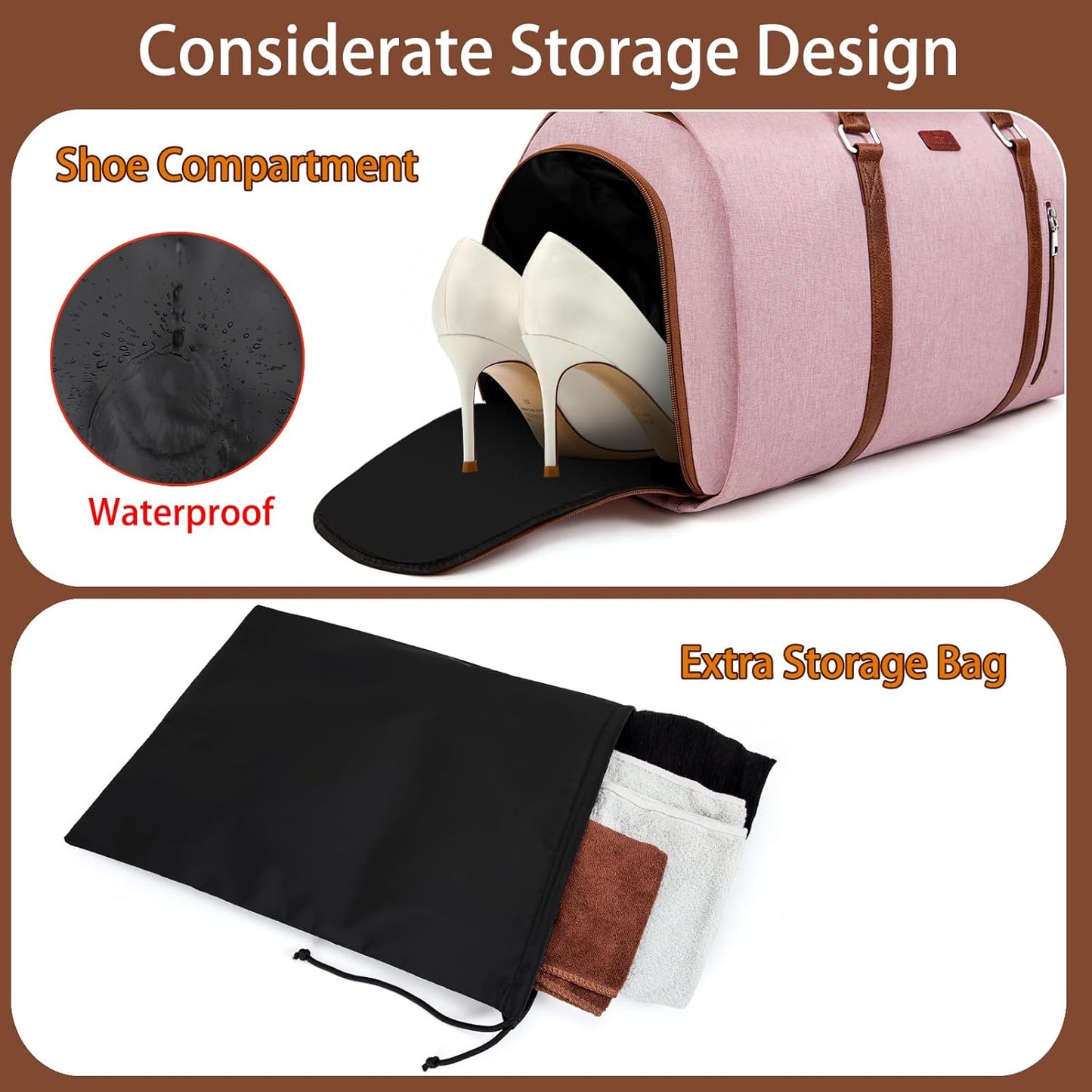 Convertible 2-in-1 Garment Bags for Travel, Carry On Garment Duffle Bag With Shoe Compartment Large