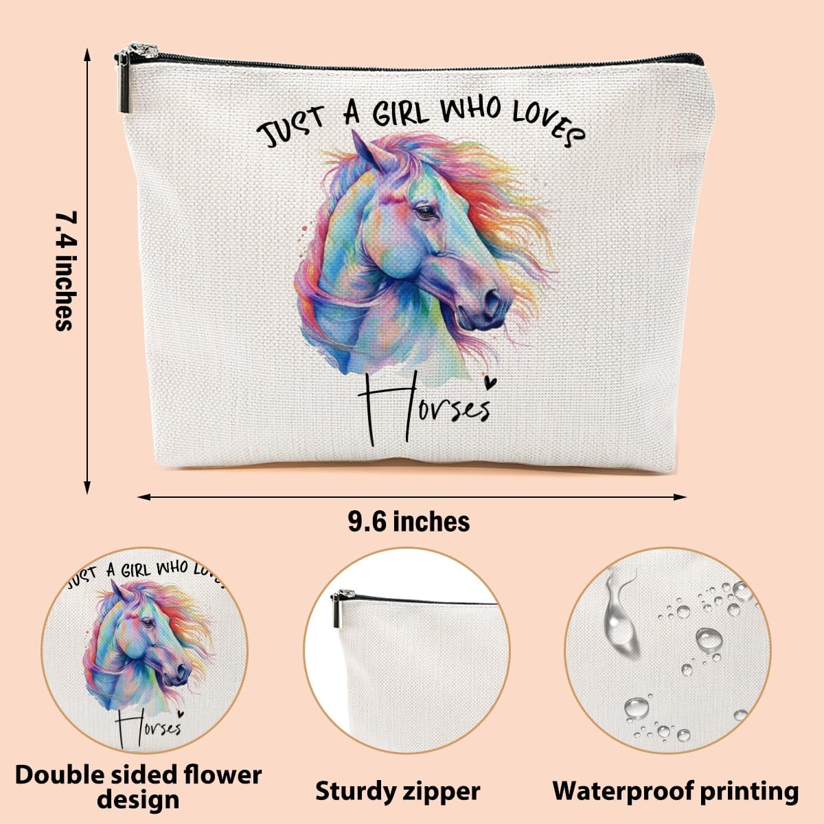 Horse Gifts for Women Makeup Bag, Horse Stuff Cosmetic Bag Travel Organizer Bags Makeup Pouch, Christmas Birthday Animal Lovers Gifts for Horse Lovers Women Girls Friends