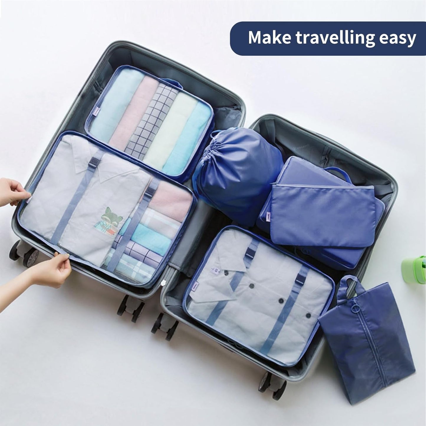 SLMT 10 Set Packing Cubes for Suitcases, Luggage Organizer Bags for Carry On, Travel Bags Organizer for Luggage, Must Have Travel Essentials for Women and Men (Navy Blue)