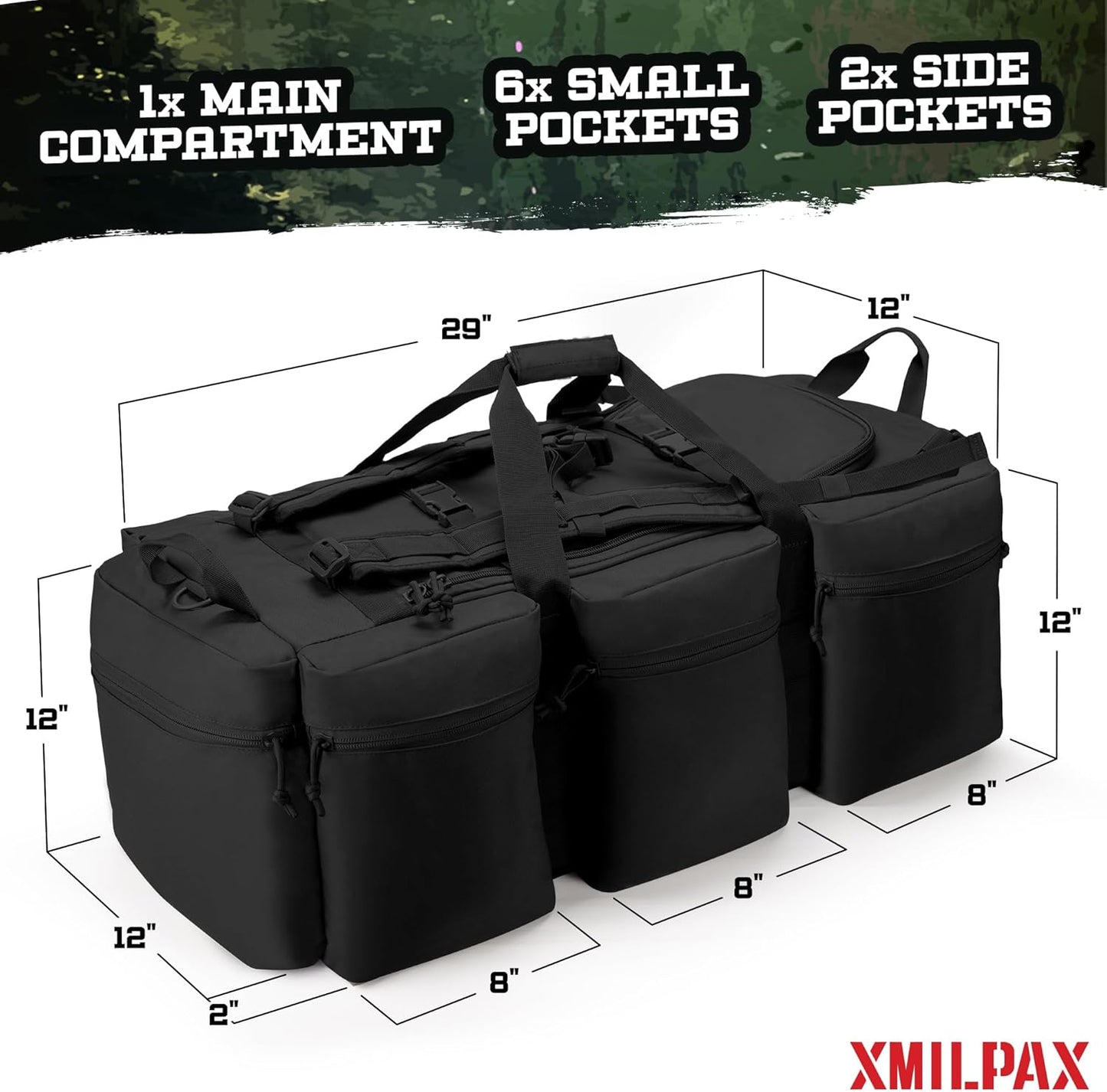 100L Large Military Duffle Bag Deployment Duffel Bag Sports Equipment Travel Luggage Bag with Detachable Backpack Straps…