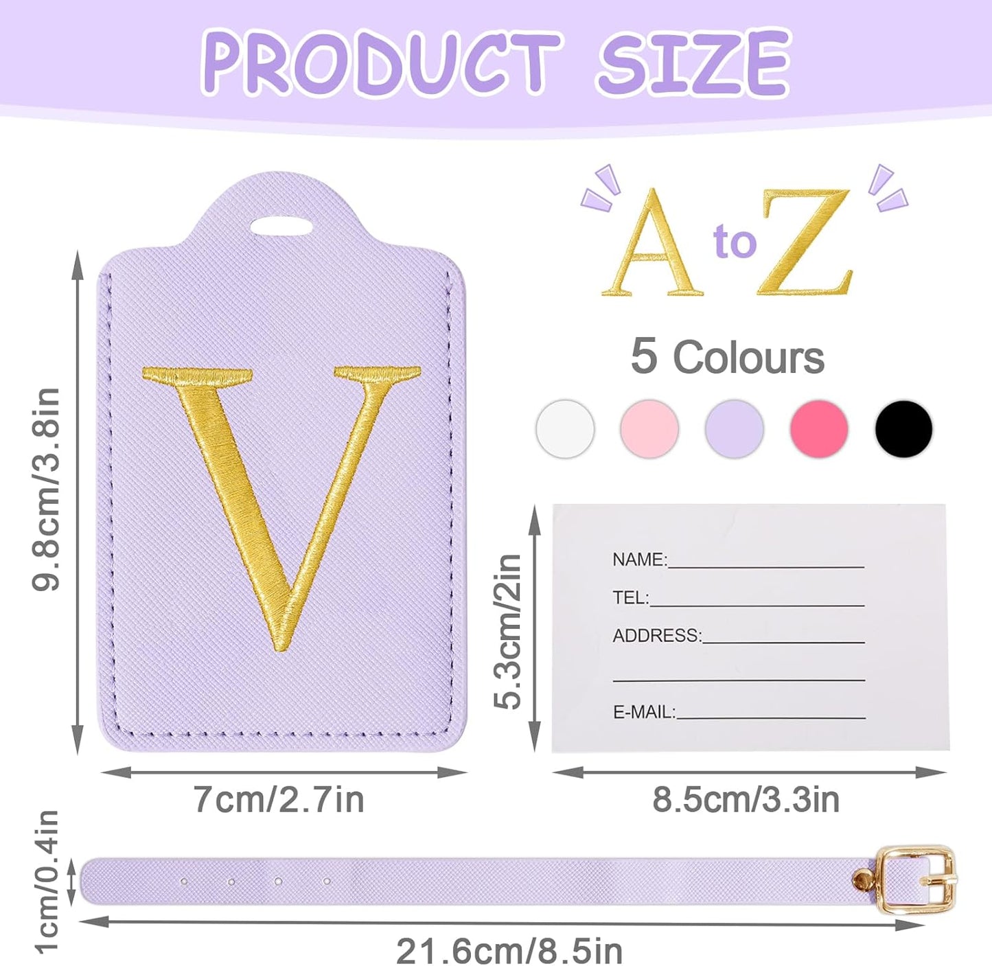 Unique Initial Letter Luggage Tags for Suitcases, Monogrammed Suitcase Luggage Identifier Tag,PU Leather TSA Approved Luggage Tags,Bag Tags for Men Women Kids Luggage Baggage(Purple V)