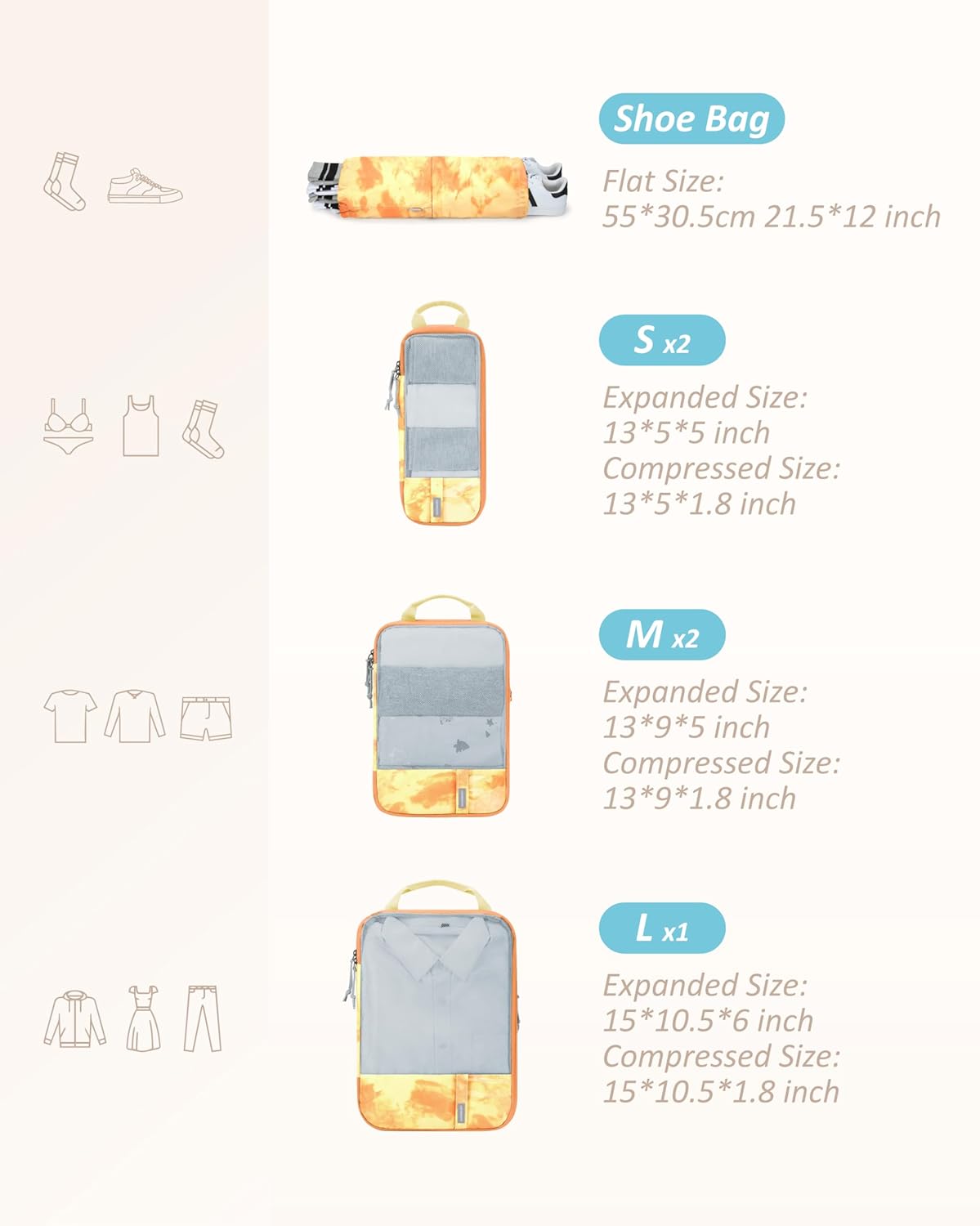 BAGSMART 6 Set /4 Set/2 Set Compression Packing Cubes for Travel, Lightweight Luggage Organizer