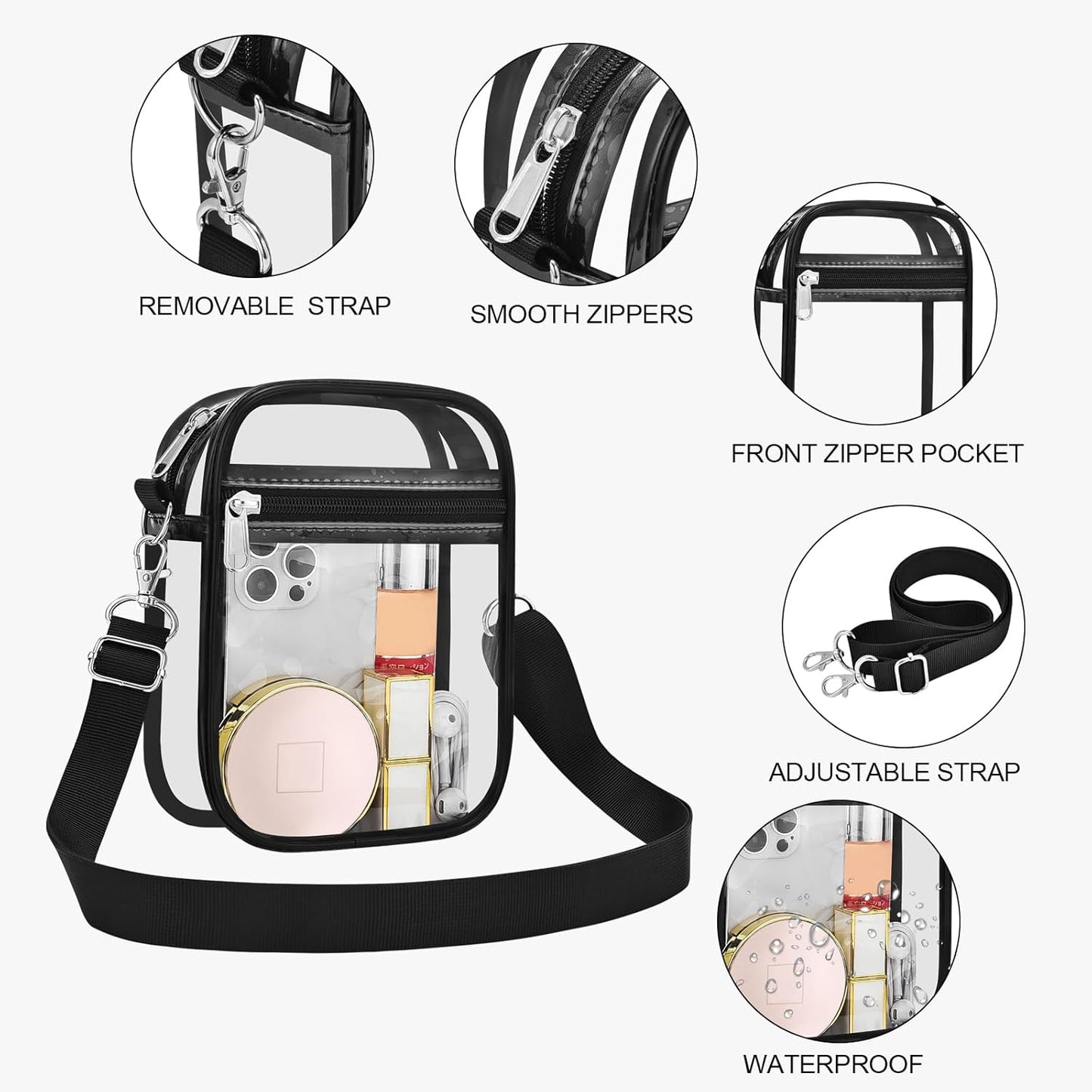 USPECLARE Clear Purse Stadium Transparent Messenger Bag Stadium Approved for Men and Women Clear