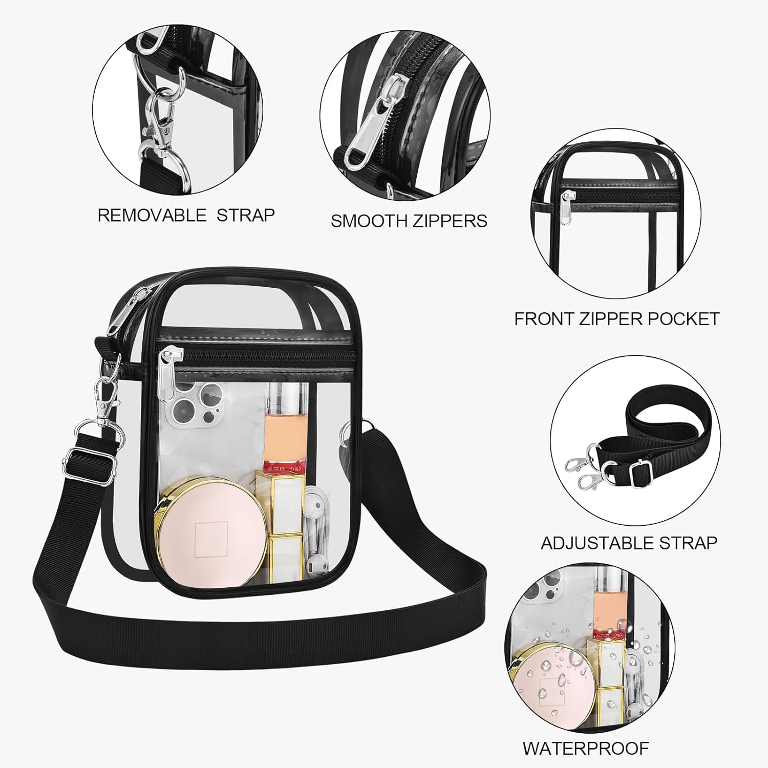 USPECLARE Clear Purse Stadium Transparent Messenger Bag Stadium Approved for Men and Women Clear