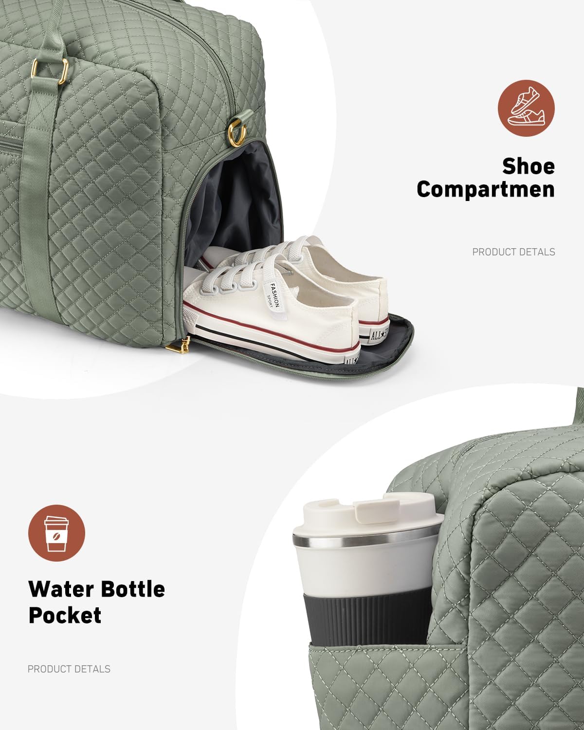 Travel Duffle Bag, Weekender Bags for Women with Shoe Compartment, Carry on Overnight Bag with Toiletry Bag & Wet Pocket, Hospital Bags for Labor and Delivery (Dark Green)