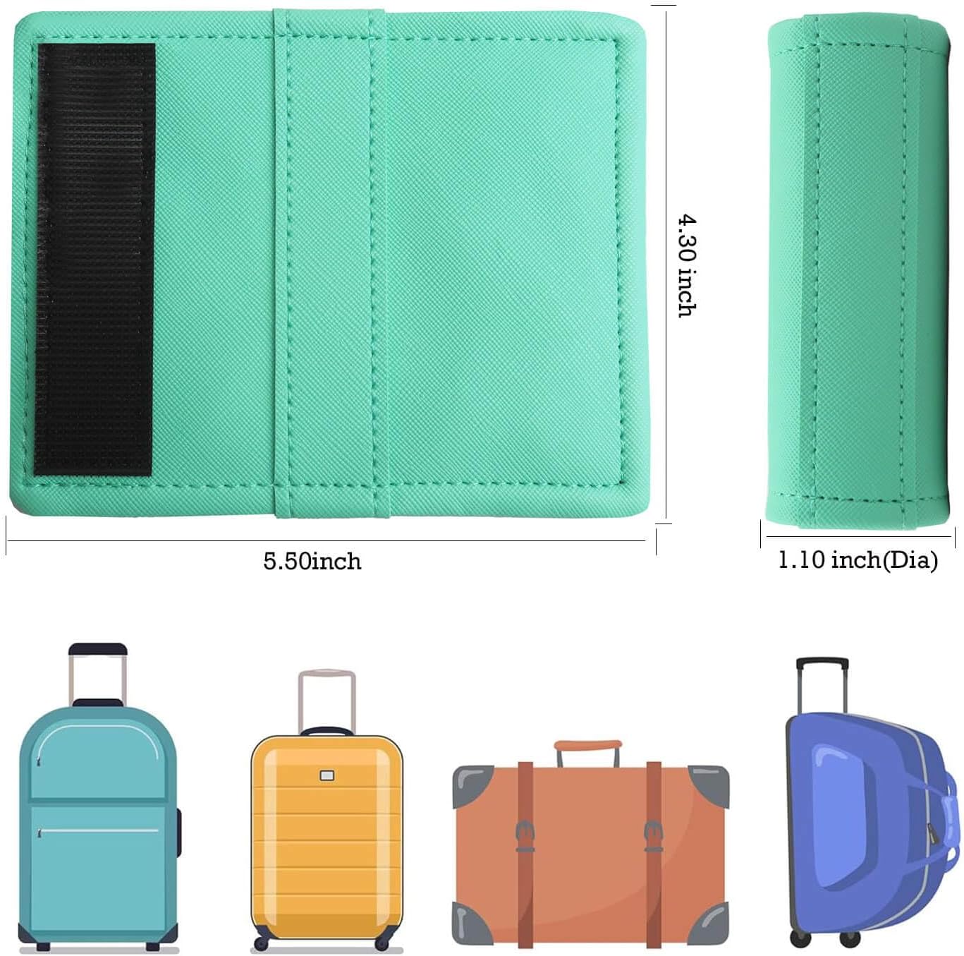 Luggage Handle Wrap 5 Pack-Leather Luggage Handle Wraps for Suitcase/Handbag/Duffel Bag/Car Bright Luggage Identfier/Handle Covers/Grips Luggage Accessories for Travel 3.0 (Aqua)