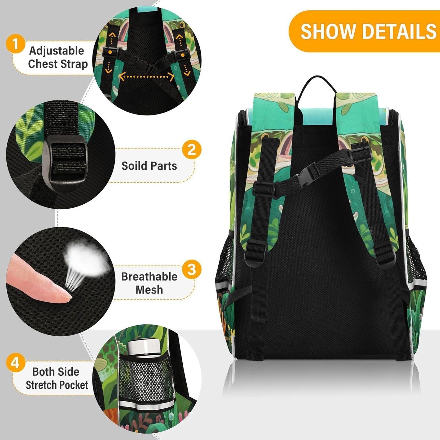 Camo Fishing Fish Cute Backpack For Girls Kids Backpack Boys Teen School Bag Bookbag Travel Daypacks