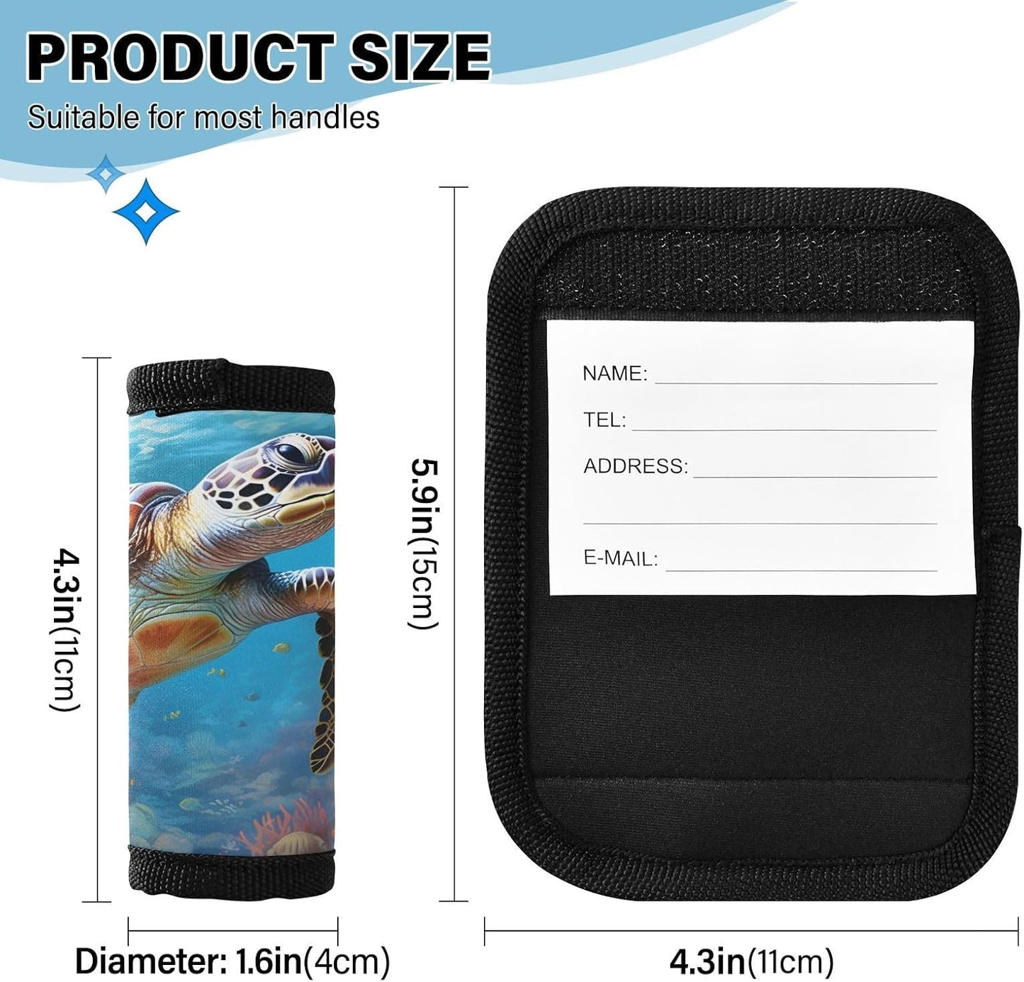 Sea Turtle 2 Pack Luggage Handle Wrap for Suitcase Luggage Identifier Travel Tags Handle Protection Sleeve Cover