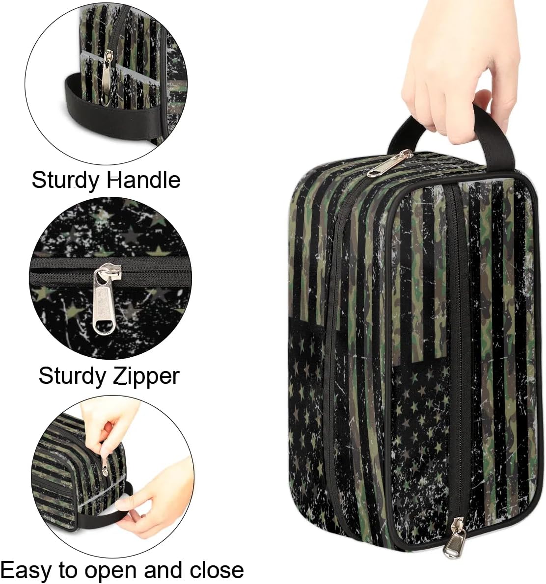 American Flag Travel Toiletry Bag Kit for Men Vintage USA 4th of July Cosmetic Makeup Bag for Boys Waterproof Shaving Bag Hanging Wash Bag Organizer for Toiletries Accessories