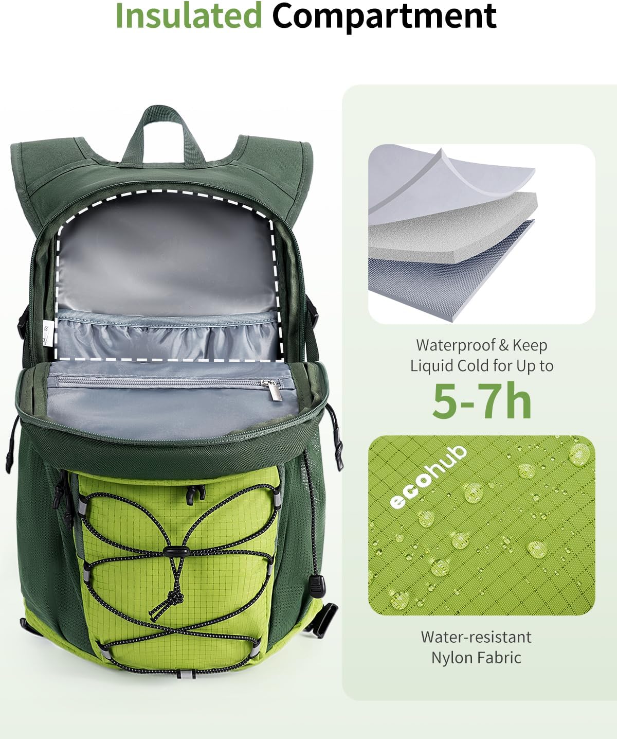 ECOHUB Hydration Backpack for Men Women, 20L Lightweight Hiking Daypack Cycling Backpack with 2L