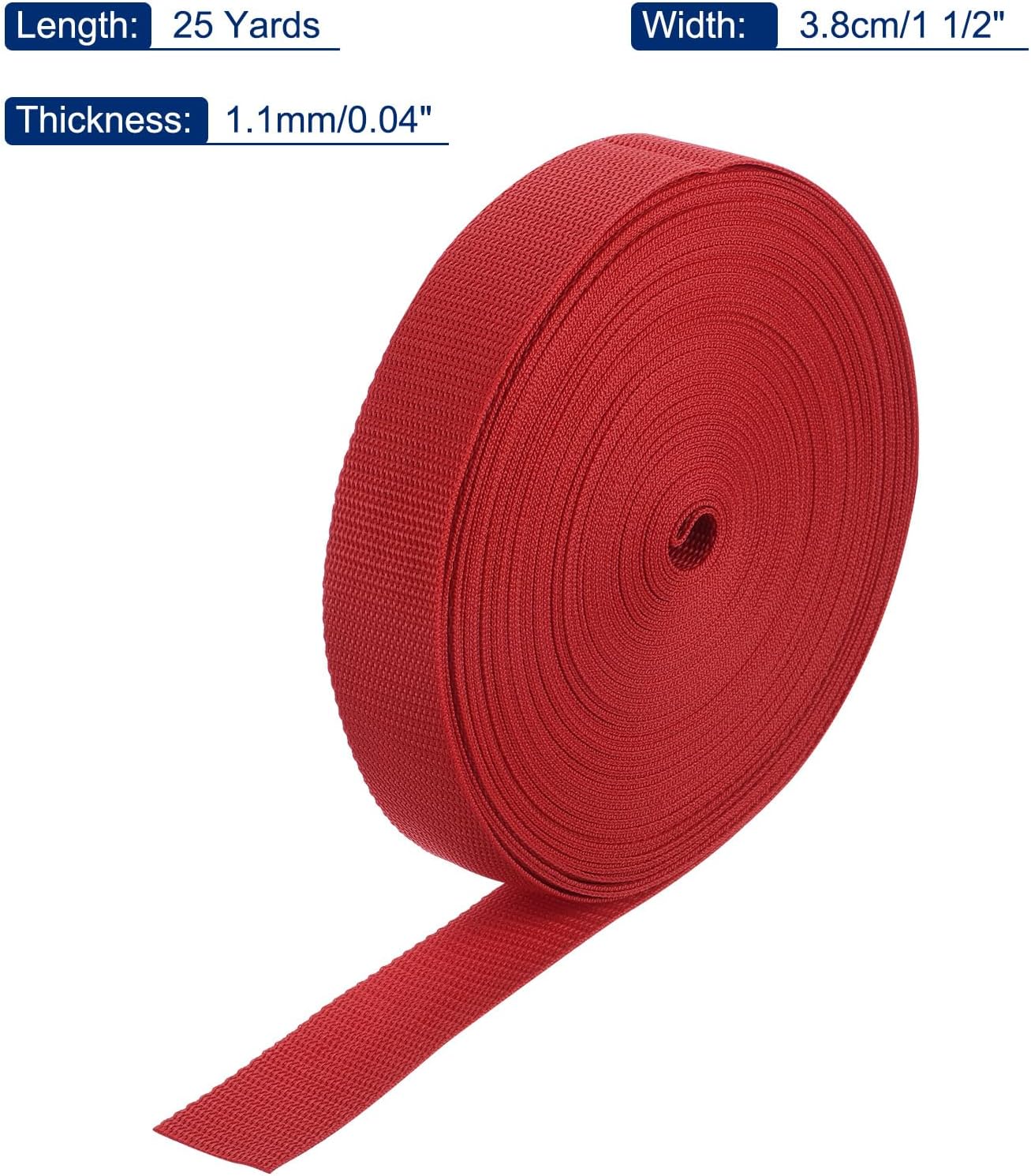MECCANIXITY Lightweight Polypropylene Webbing Strap 1 1/2" 25 Yard Backpack Strapping Band Red for Outdoor Luggage Cargo Straps