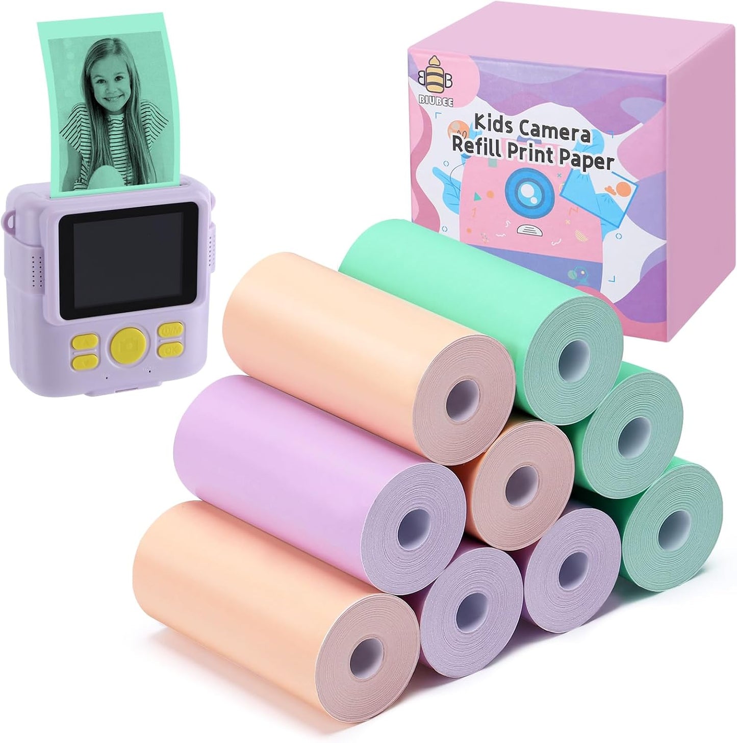 9 Rolls Kids Instant Camera Print Refill Paper- Photo Printer Thermal Paper Rolls Instant Print Camera Refill Paper for 4 5 6 7 8 9 10 Year Old Girls Boys Birthday Gifts, Candy Color