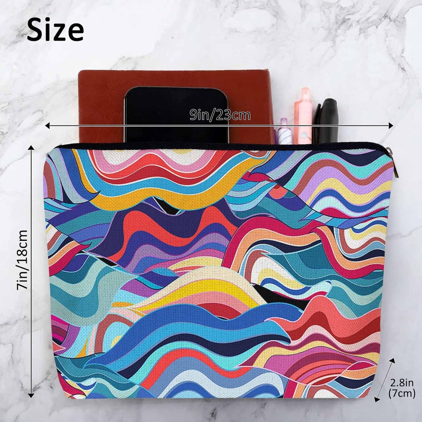 Ocean Waves Makeup Bags Makeup Organizer, Abstract Rainbow Waves Ocean Sea Flax Toiletry Bags Travel Cosmetic Bag Makeup Purse Pouch Skincare Bag Wallet Bags For Women Female Mom Daughter
