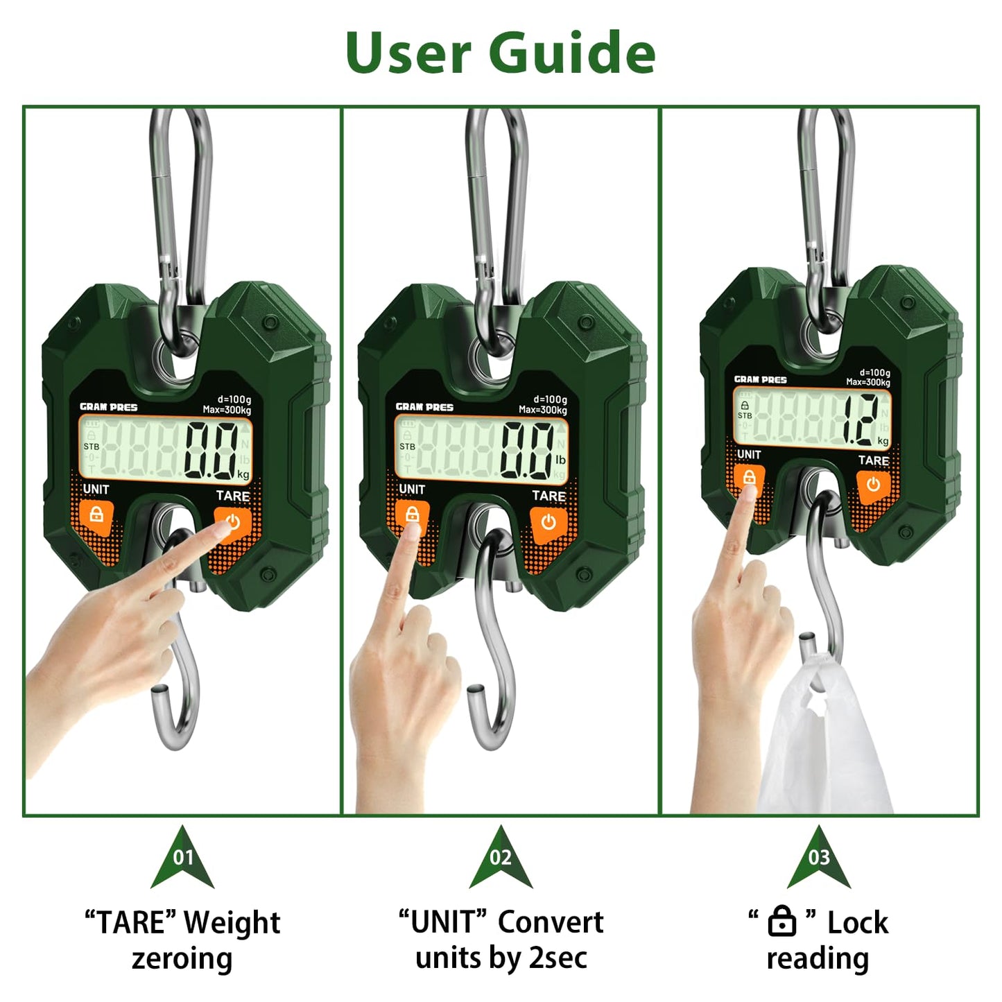 Digital Hanging Scale 660LB/300KG,Handheld Mini Crane Scale,Deer Hunting Scales,Digital Luggage Scale with Hooks for Farm，Fishing, Fish, Meat，Game,Outdoor.