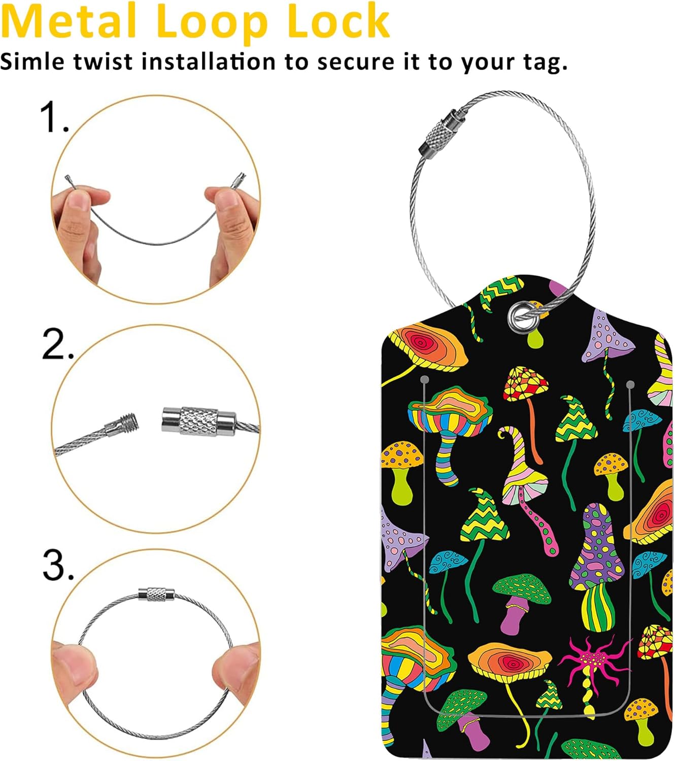 2 Pack Luggage Tags for Suitcases,Fantastic Mushrooms Luggage Tag,PU Leather Id Label Luggage Tags with Stainless Steel Loop and Privacy Cover for Women Men Teens Travel