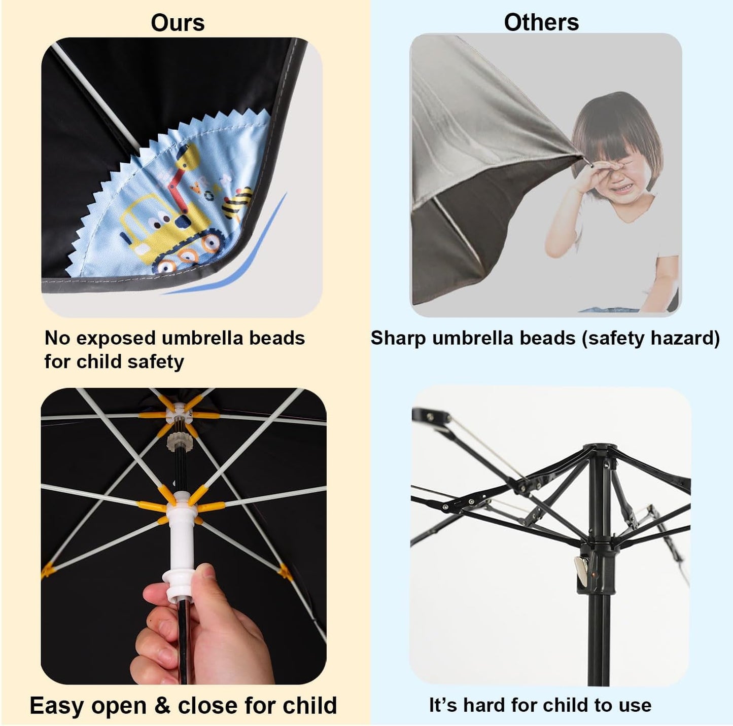 Kids UV and Rain Umbrella Sun Protection With Round Edges for Boys Girls Toddlers Easy Grp Curved Handle Stick Umbrella with Reflective Strip