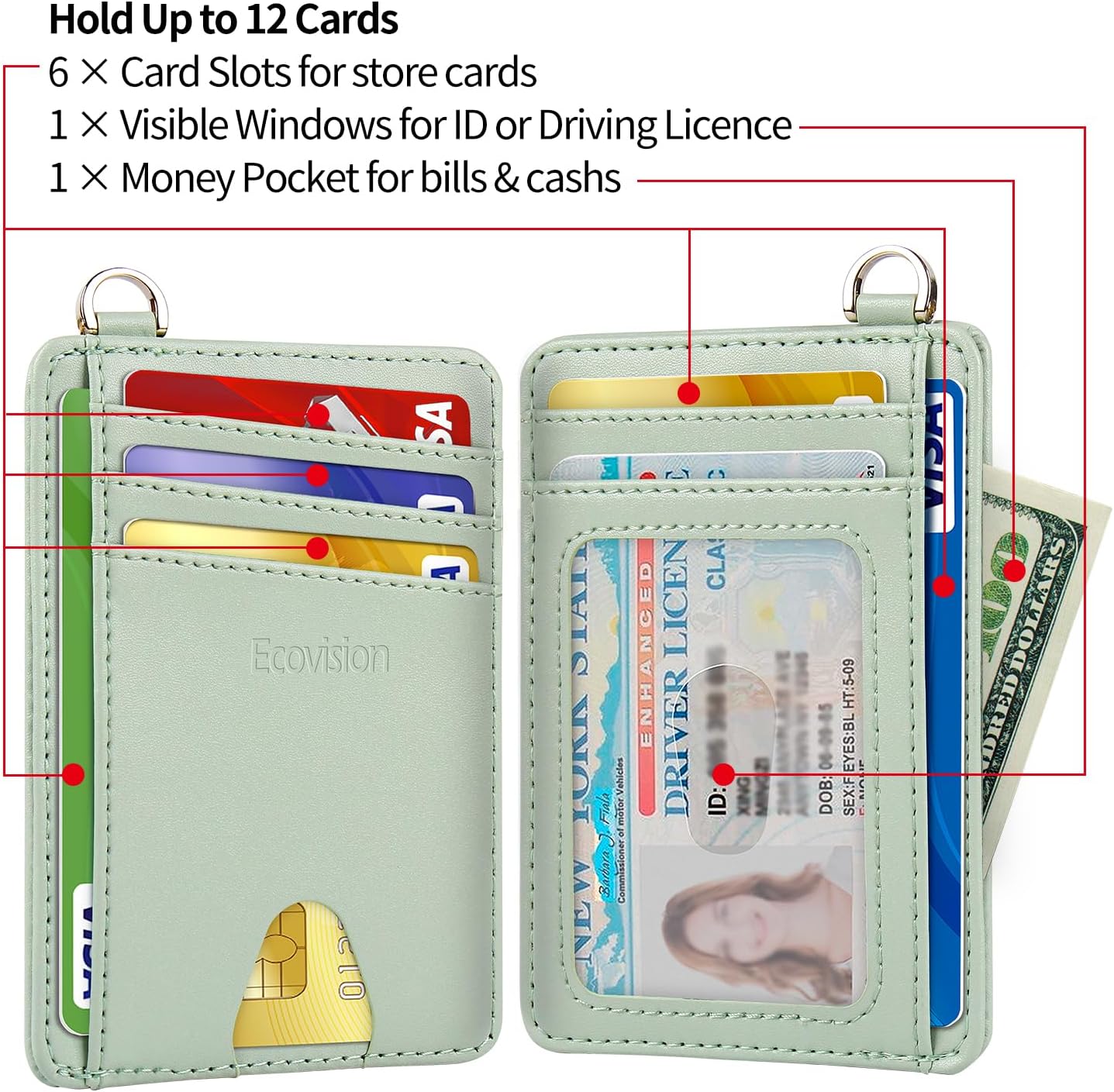 EcoVision Slim Minimalist Front Pocket Wallet, RFID Blocking Credit Card Holder Wallet with Detachable D-Shackle for Men Women
