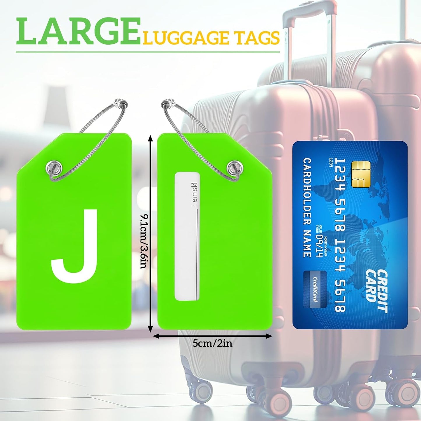 8 Pcs Initial Letter A-Z Luggage Tags Silicone Suitcase Instrument Tag with Name Card and Stainless Steel Loop(Letter J,Green)