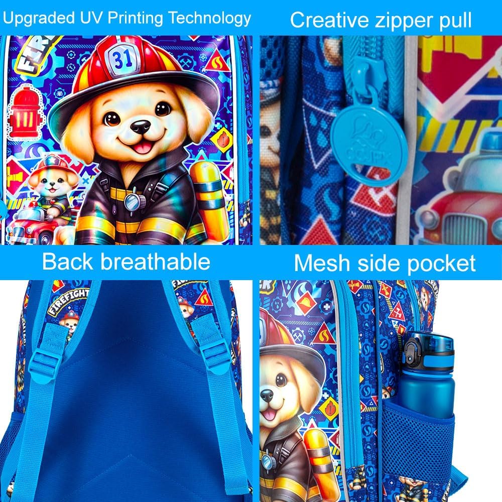 3PCS Boys Backpack, Water Resistant Kids Bookbag Set with Lunch Box, Cute School Bag for Preschool Toddler