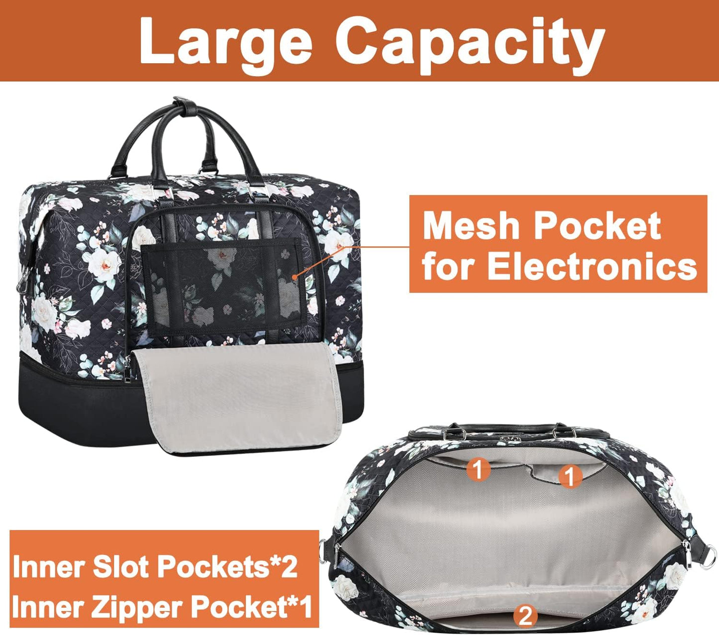 Travel Weekender Bag for Women, Overnight Bag with Shoe Compartment Oversized Travel Duffel Bag