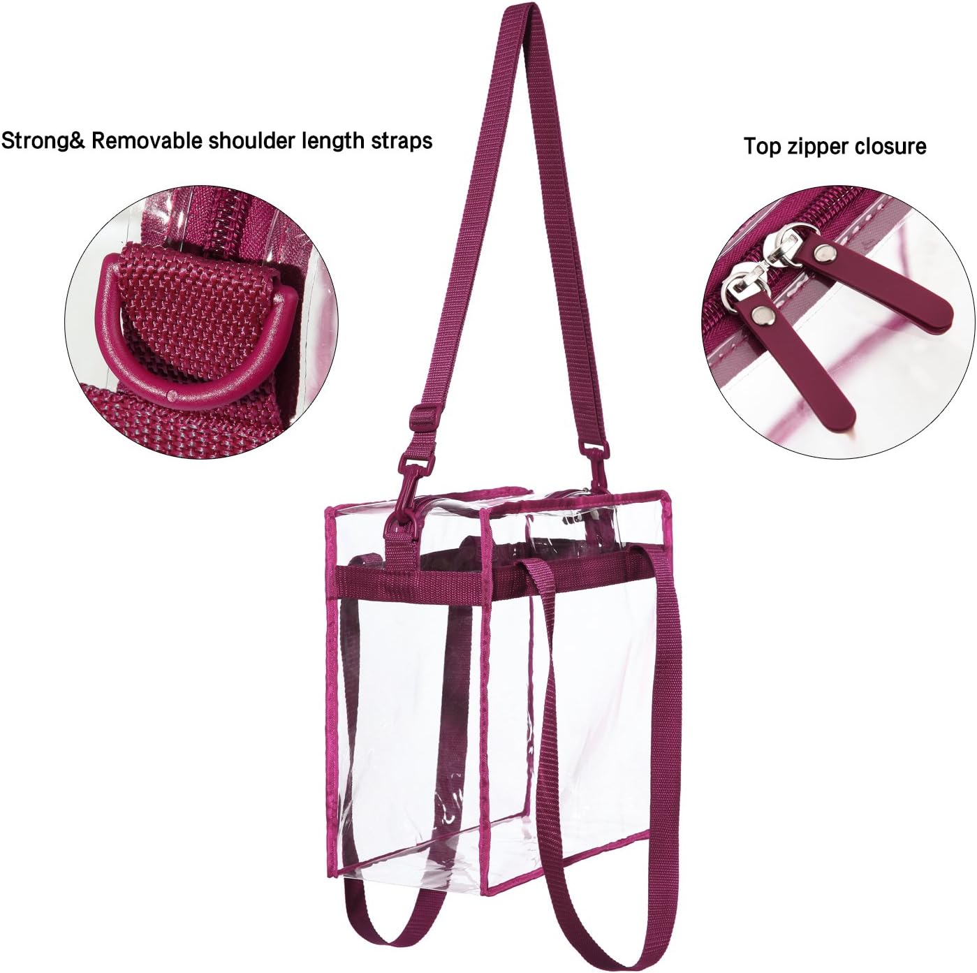 BAGAIL Clear Bags 12x6x12 Stadium Approved Clear Tote Bag with Zipper Closure Crossbody Shoulder Bag with Adjustable Strap
