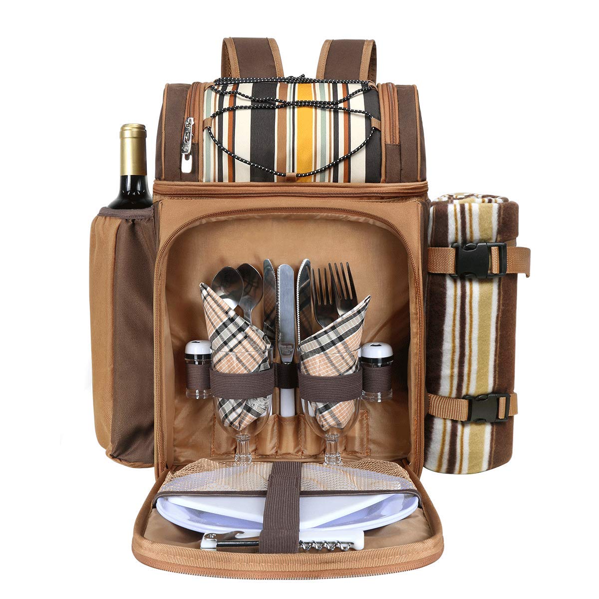 Hap Tim Picnic Basket Backpack for 2 Person with 2 Insulated Cooler Compartment, Wine Holder