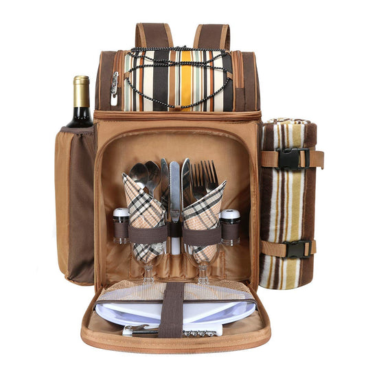 Hap Tim Picnic Basket Backpack for 2 Person with 2 Insulated Cooler Compartment, Wine Holder