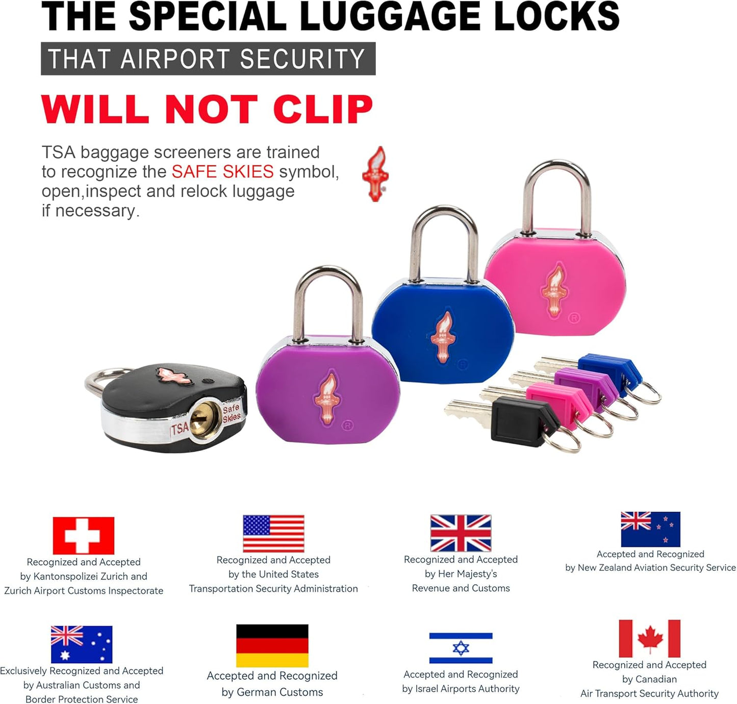 8 Pack Luggage Lock TSA Approved Locks with Key, TSA Approved Travel Lock,Suitcase Lock TSA Approved Chrome Plated Ring Body for Backpacks, Bags and Luggage, 8 Pack Family Set