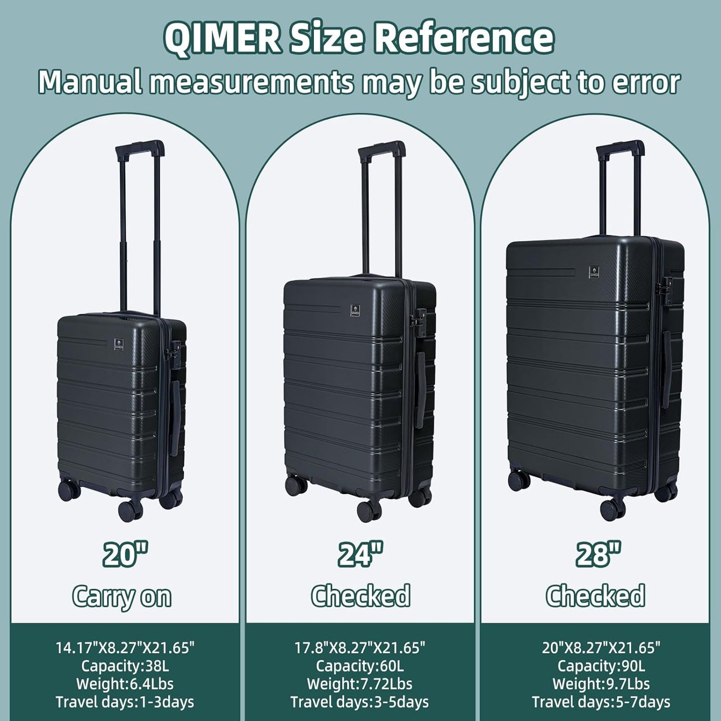 Carry on Luggage, PC Hard Shell Suitcase 22x14x9 Airline Approved TSA Lock YKK Zippered Double Spinner Wheels Lightweight Travel for Men and Women, 20 Inch Dark Gray