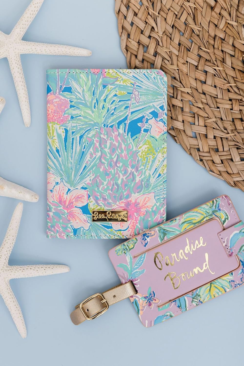Lilly Pulitzer Leatherette Luggage Tag with Secure Strap, Colorful Suitcase Identifier for Travel