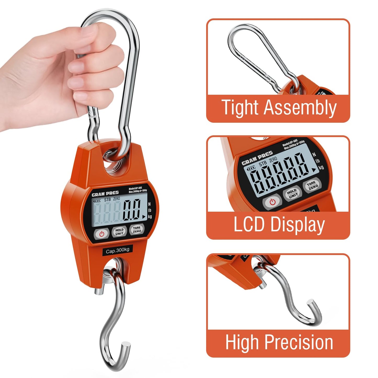 Digital Hanging Scale, Mini Crane Scale 660LB/300KG,Deer Hunting Scales,Digital Scale with Hooks for Farm Fishing, Fish,Luggage，Outdoor.