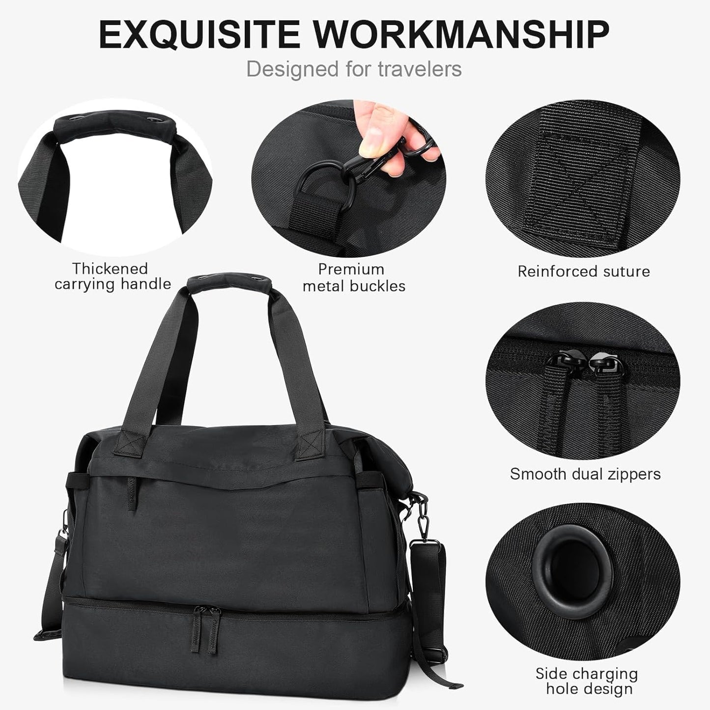 Gym Bag for Men Women, Tactical Travel Duffel bag with Removable Dividers & Shoe Compartment, Weekender Carry on Bag with Toiletry Bag, Overnight Range Bag for Workout Soccer Yoga Gym