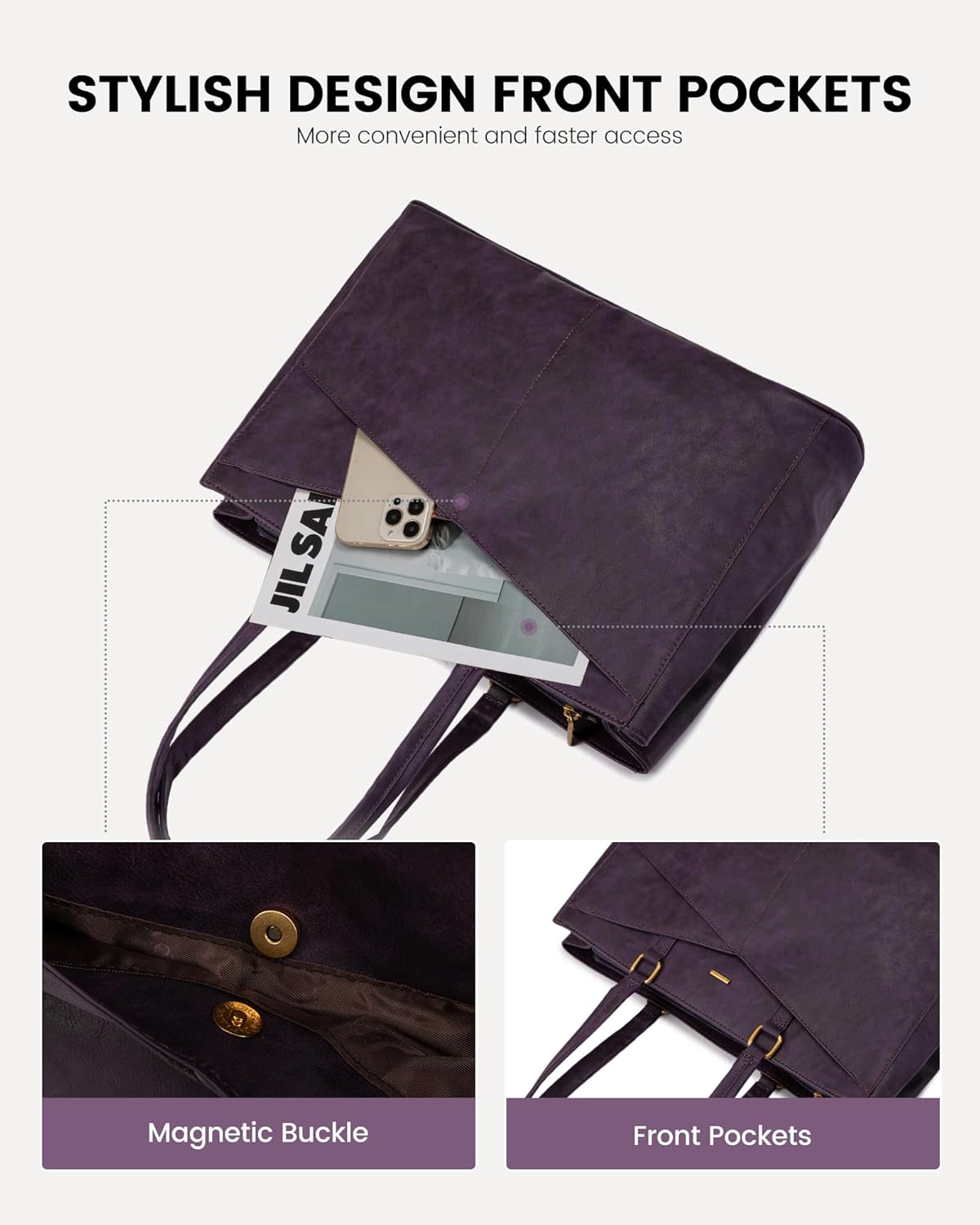 LOVEVOOK Women's Vintage Leather Work Tote, 15.6 Inch Laptop Bag, Waterproof Business Bag, Retro