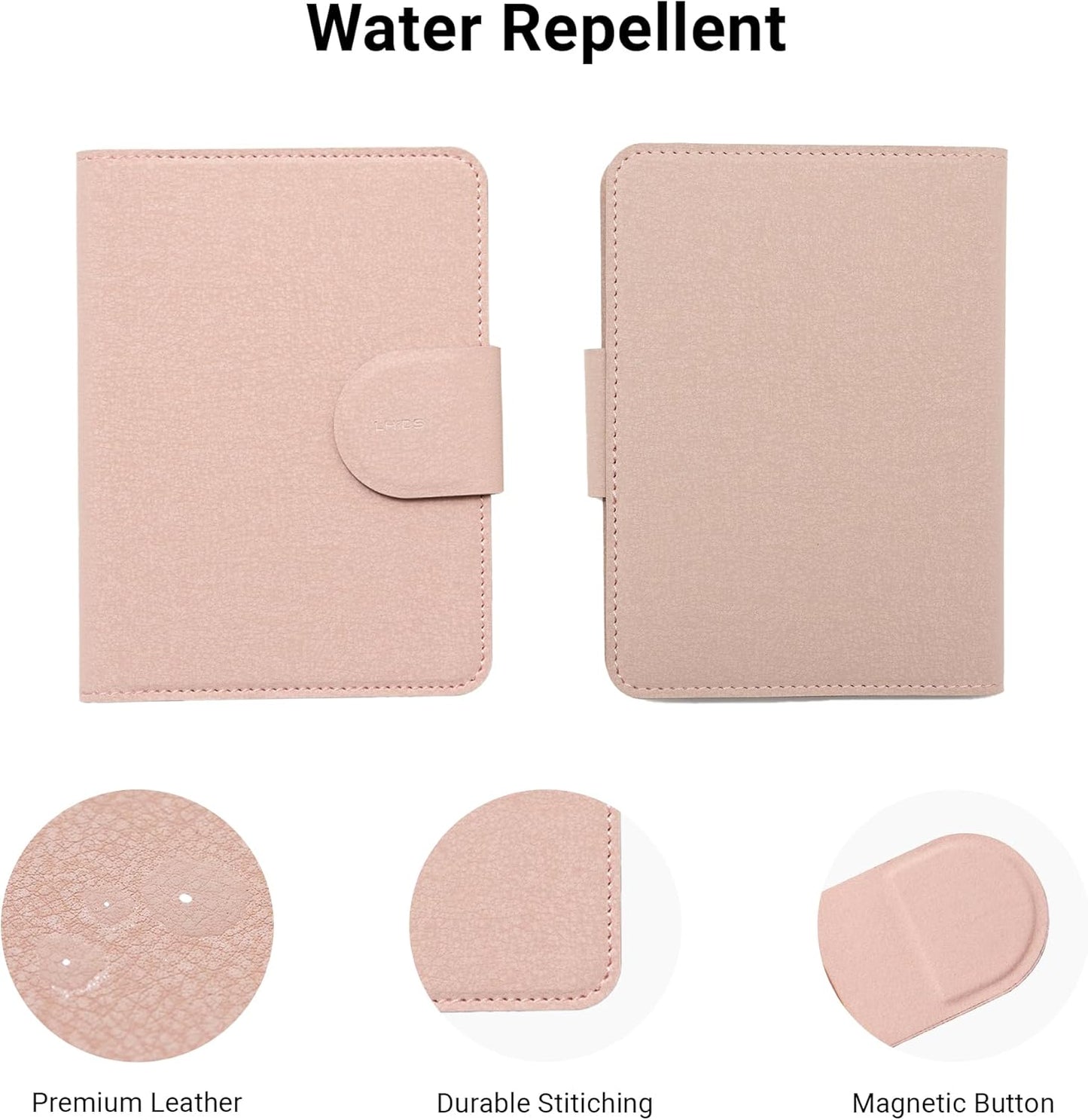 LHiDS Leatherette Passport Holder with RFID Protection, Premium PU Leather, Snap Button Closure, Travel Passport Wallet Cover for Passport, Boarding Passes, Business Cards, Cash (Rose Pink)
