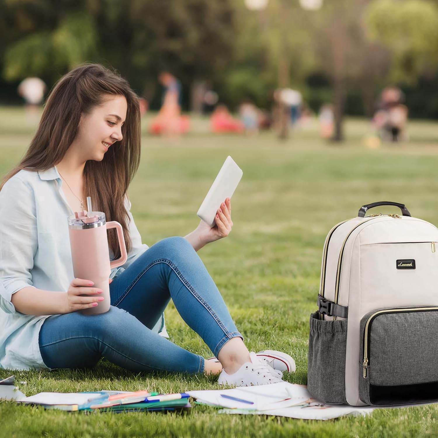 LOVEVOOK Laptop Backpack for Women with Pouch Pocket for Large Capacity Cup,15.6 Inch Laptop