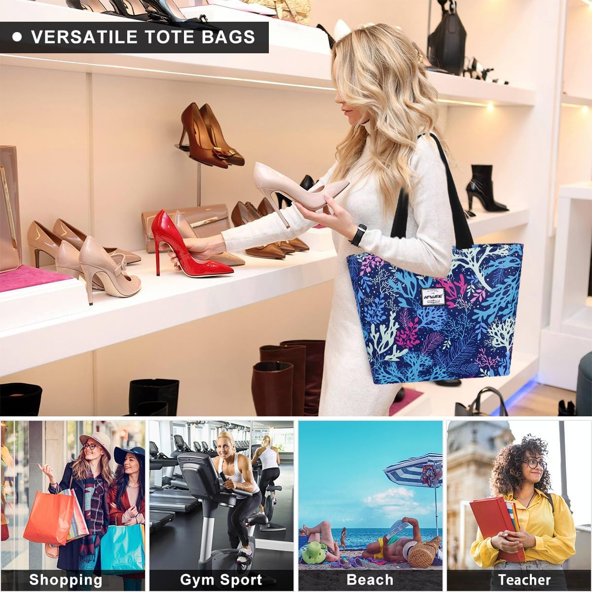 Tote Bag with Zipper for Women Inside Mesh Pocket Heavy Duty Casual Anti-water Cloth Travel Shoulder Handbag