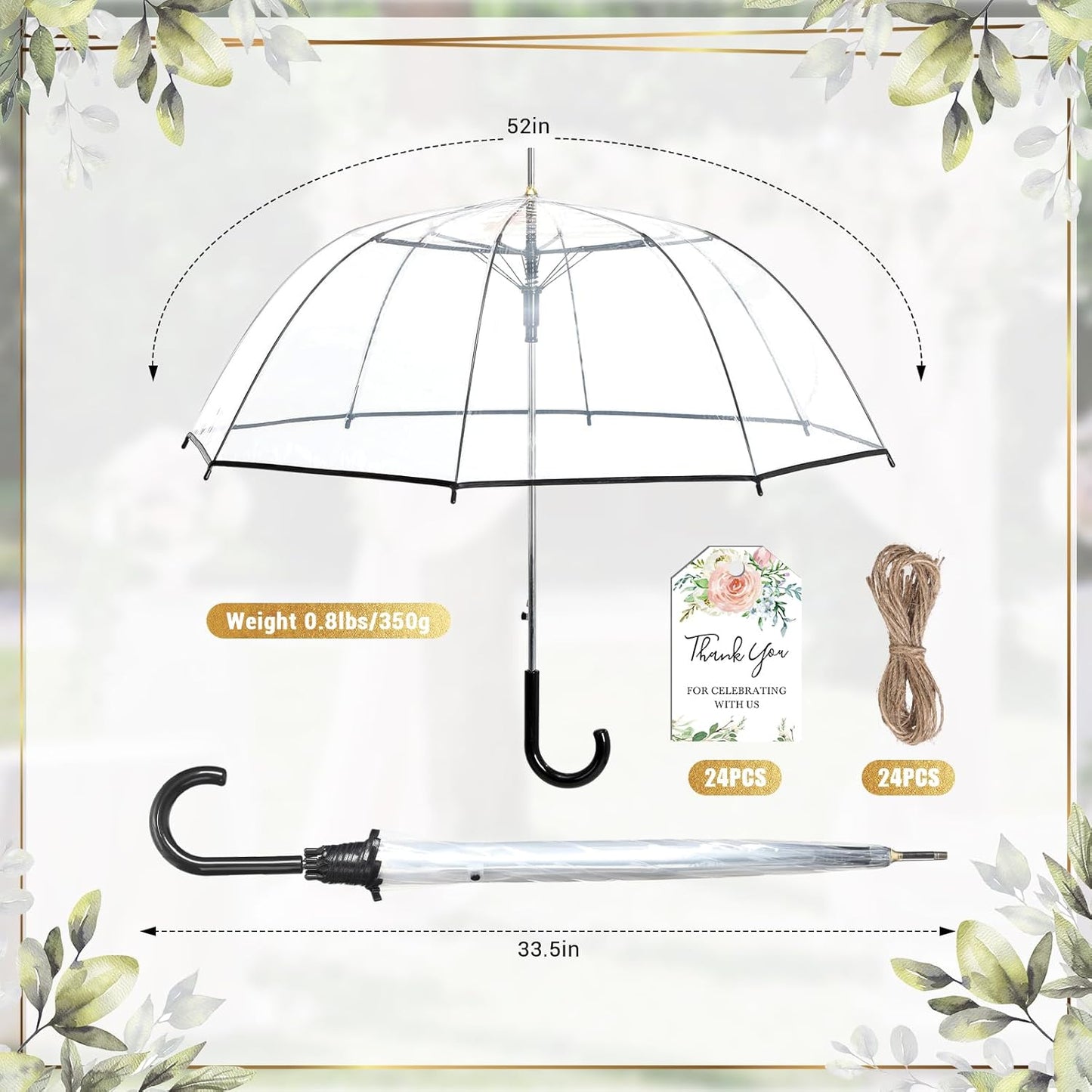 Wedding Favors for Guest Umbrella Gifts Bulk 52 Inch Large Dome Rain Windproof Stick Umbrellas with Thank You Tags and Rope Guest Souvenirs for Wedding Party Bridal Favors