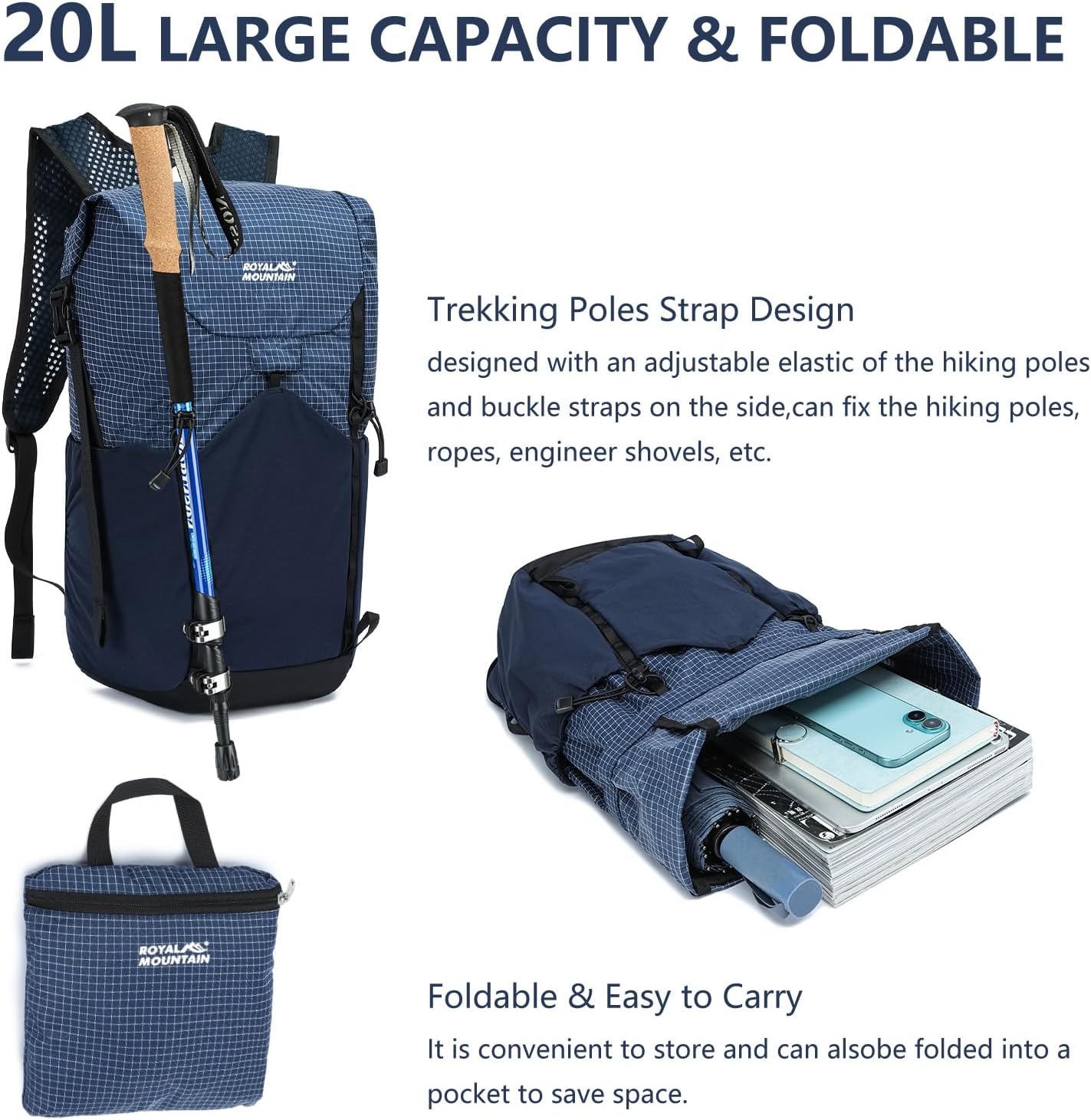 20l Hiking Backpack For Women&Men, Water Resistant Daypack Backpacks, Foldable & Packable Hiking